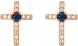 14K Gold Round Lab-Grown Blue Sapphire Accented Cross Earrings - Rose Gold - view 4