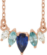 14K Gold Pear Natural Diamond Curved Bar Necklace - Rose Gold
