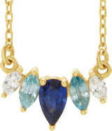 14K Gold Pear Natural Diamond Curved Bar Necklace - Yellow Gold