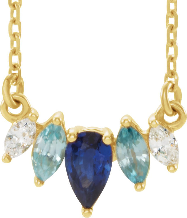 14K Gold Pear Natural Diamond Curved Bar Necklace - Yellow Gold