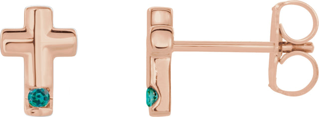 14K Gold Round Natural Alexandrite Accented Cross Earrings - Rose Gold - view 7