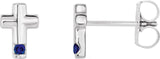 Platinum Round Natural Blue Sapphire Accented Cross Earrings - view 7