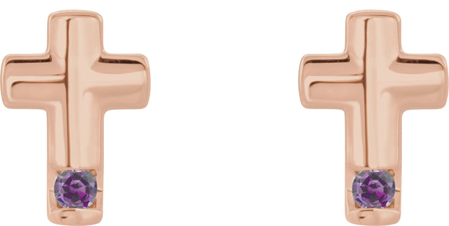 14K Gold Round Natural Alexandrite Accented Cross Earrings - Rose Gold - view 6