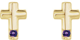 14K Gold Round Natural Amethyst Accented Cross Earrings - Yellow Gold - view 4