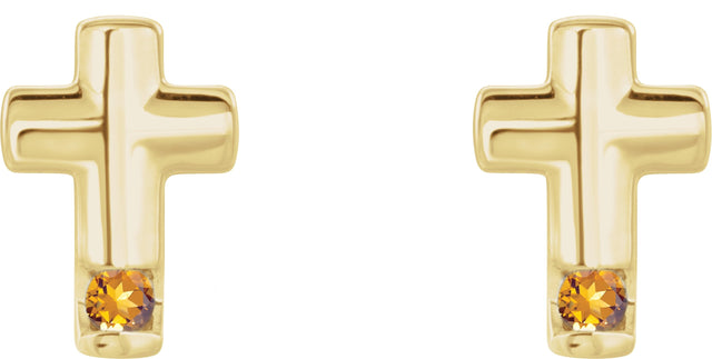 14K Gold Round Natural Citrine Accented Cross Earrings - Yellow Gold - view 4