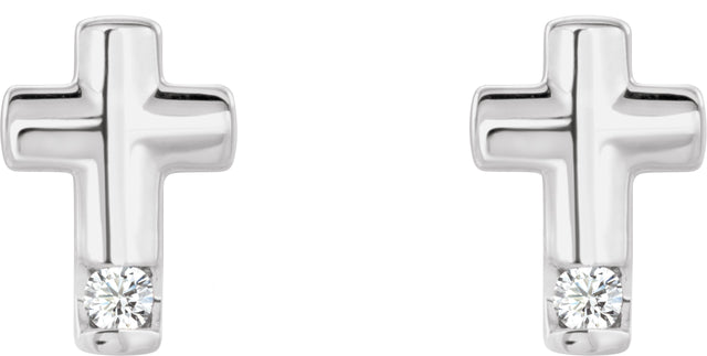 14K Gold Round Natural Diamond Accented Cross Earrings – 1.5mm Stones - White Gold - view 4