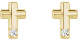 14K Gold Round Natural Diamond Accented Cross Earrings – 1.5mm Stones - Yellow Gold - view 4