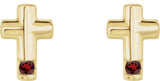 14K Gold Round Natural Mozambique Garnet Accented Cross Earrings - Yellow Gold - view 4