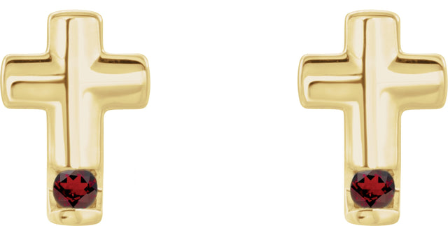 14K Gold Round Natural Mozambique Garnet Accented Cross Earrings - Yellow Gold - view 4