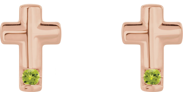 14K Gold Round Natural Peridot Accented Cross Earrings - Rose Gold - view 4
