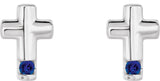 14K Gold Round Natural Blue Sapphire Accented Cross Earrings - White Gold - view 8