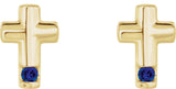 14K Gold Round Natural Blue Sapphire Accented Cross Earrings - Yellow Gold - view 4