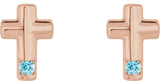 14K Gold Round Natural Blue Zircon Accented Cross Earrings - Rose Gold - view 4