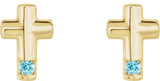 14K Gold Round Natural Blue Zircon Accented Cross Earrings - Yellow Gold - view 4