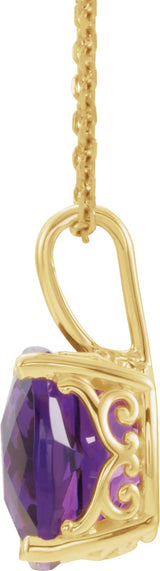14K Gold Cushion Natural Amethyst Solitaire Necklace or Pendant - view 2