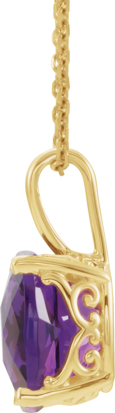 14K Gold Cushion Natural Amethyst Solitaire Necklace or Pendant - view 2
