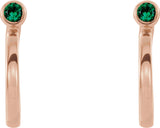 14K Gold Round Lab-Grown Emerald Bezel-Set Hoop Earrings - Rose Gold - view 5