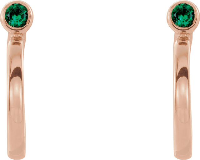 14K Gold Round Lab-Grown Emerald Bezel-Set Hoop Earrings - Rose Gold - view 5