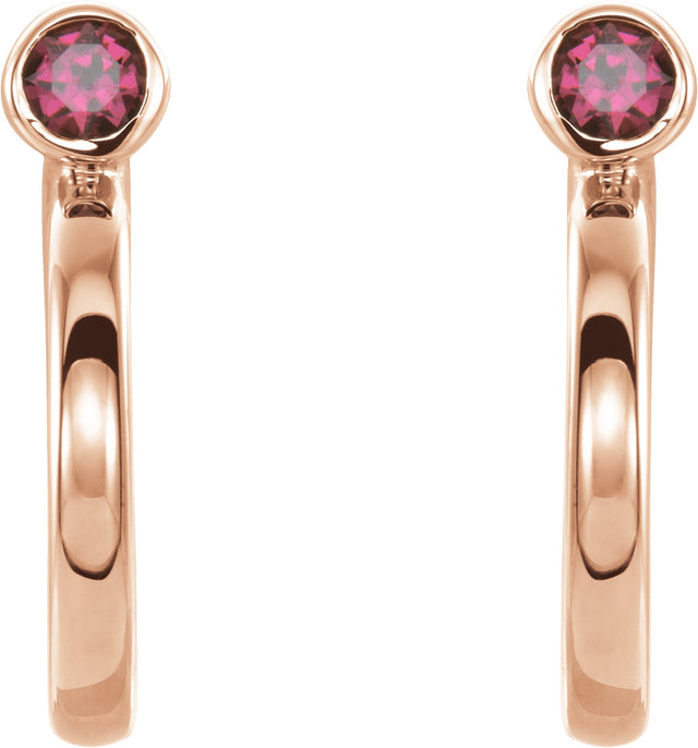 14K Gold Round Natural Ruby Bezel-Set Hoop Earrings - Rose Gold - view 5