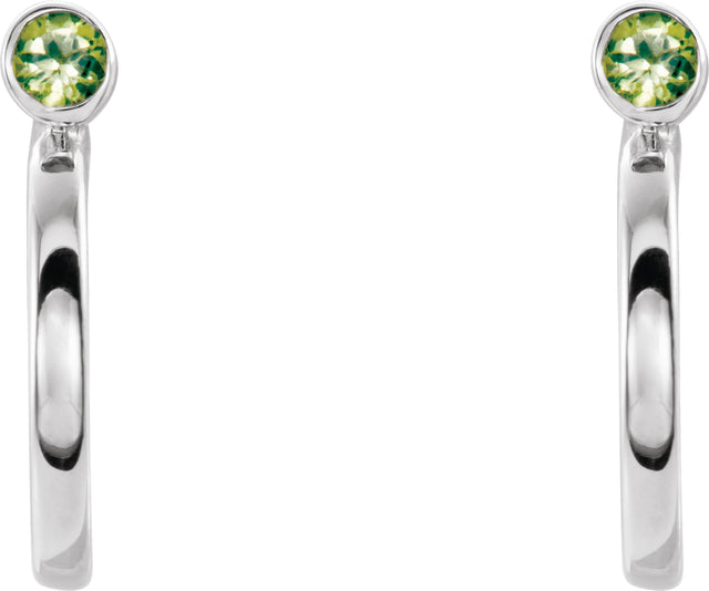 14K Gold Round Natural Peridot Bezel-Set Hoop Earrings - White Gold - view 4