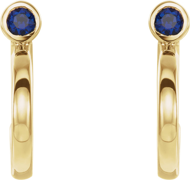 14K Gold Round Lab-Grown Blue Sapphire Bezel-Set Hoop Earrings - Yellow Gold - view 4