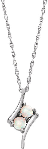 Platinum Round Natural White Opal Two-Stone Necklace or Pendant