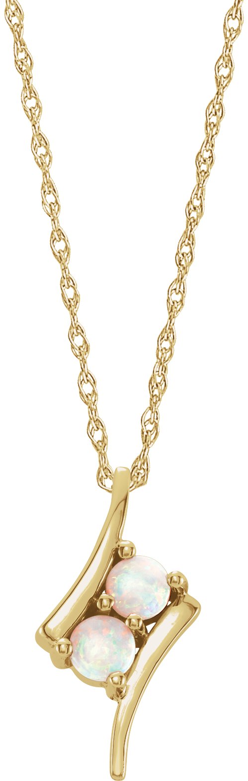 14K Gold Round Natural White Opal Two-Stone Necklace or Pendant - Yellow Gold
