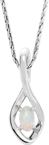 14K Gold Oval Natural White Opal Freeform Necklace or Pendant - White Gold