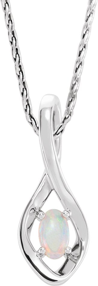 14K Gold Oval Natural White Opal Freeform Necklace or Pendant - White Gold