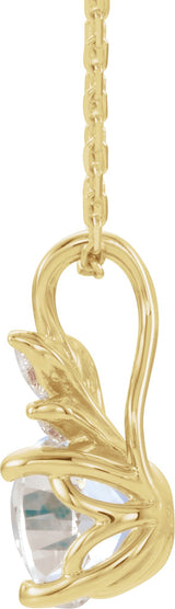 14K Gold Round Natural White Sapphire & Natural Diamond Accented Floral Necklace or Pendant - Yellow Gold - view 2