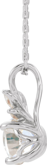 14K Gold Round Natural White Sapphire & Natural Diamond Accented Floral Necklace or Pendant - White Gold - view 2