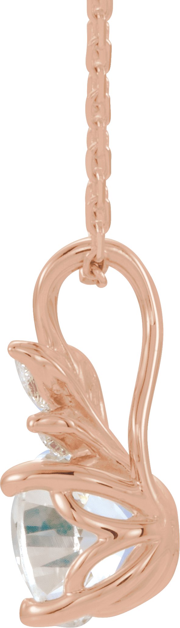 14K Gold Round Natural White Sapphire & Natural Diamond Accented Floral Necklace or Pendant - Rose Gold - view 2