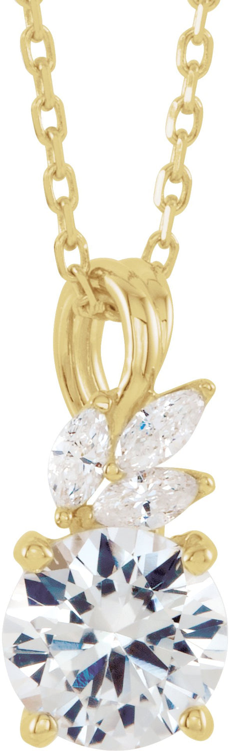 14K Gold Round Natural White Sapphire & Natural Diamond Accented Floral Necklace or Pendant - Yellow Gold