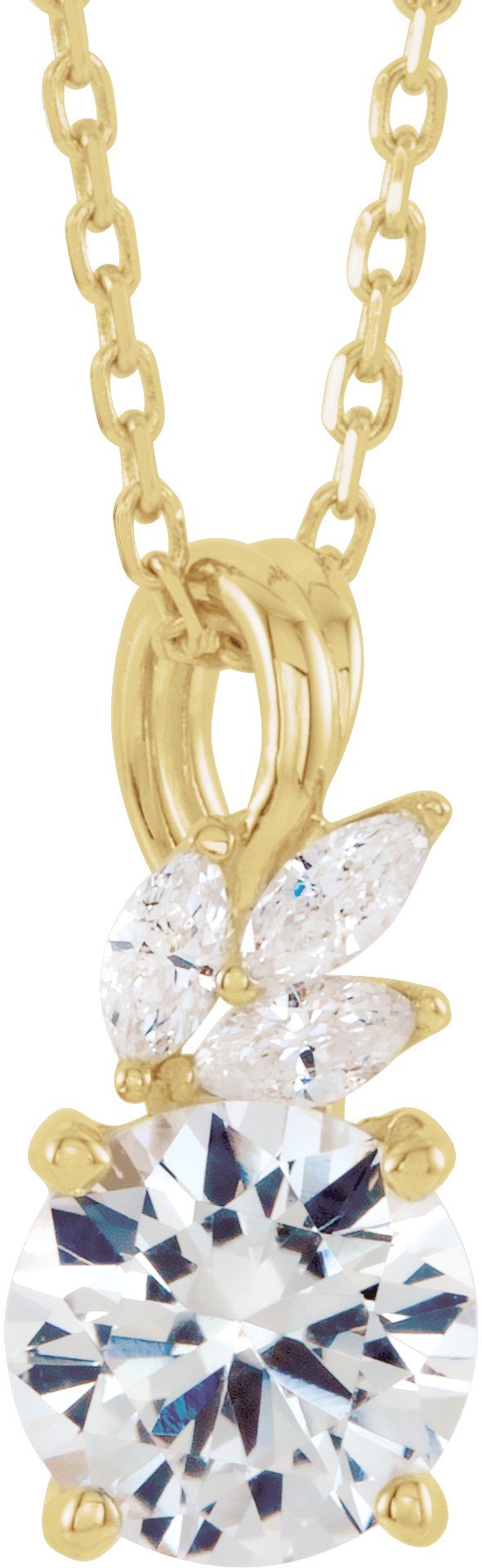 14K Gold Round Natural White Sapphire & Natural Diamond Accented Floral Necklace or Pendant - Yellow Gold