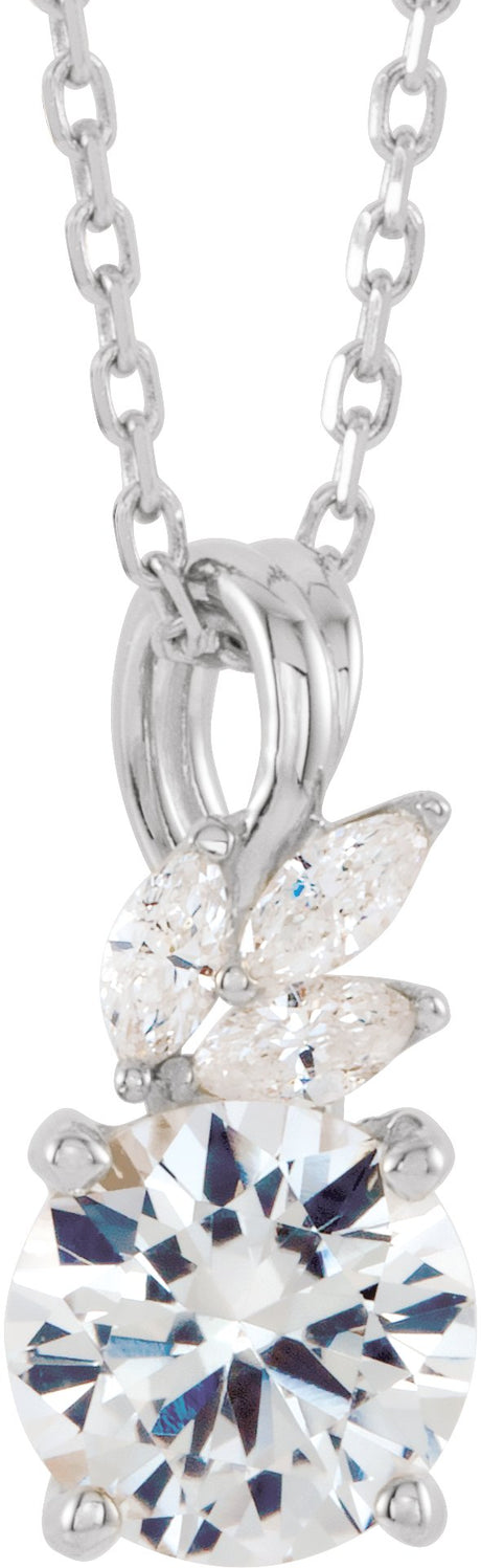 Platinum Round Natural White Sapphire & Natural Diamond Accented Floral Necklace or Pendant