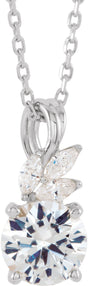 Platinum Round Natural White Sapphire & Natural Diamond Accented Floral Necklace or Pendant