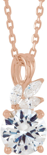 14K Gold Round Natural White Sapphire & Natural Diamond Accented Floral Necklace or Pendant - Rose Gold