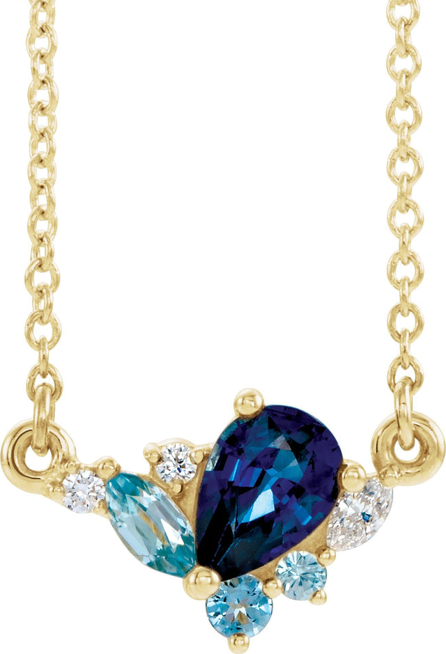 14K Gold Pear Natural Diamond Multi-Shape Necklace - Yellow Gold