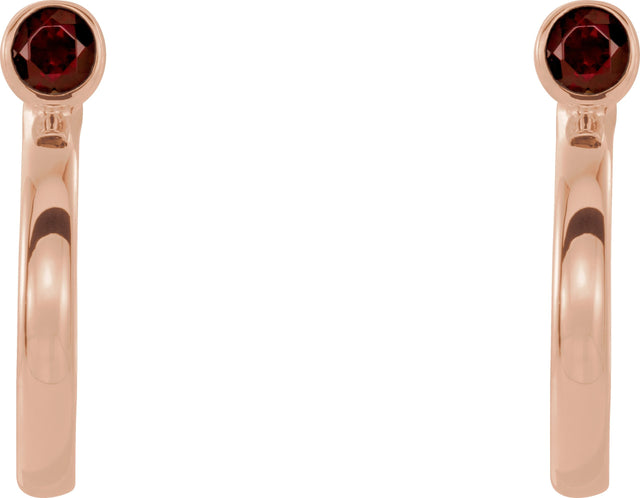 14K Gold Round Natural Mozambique Garnet Bezel-Set Hoop Earrings - Rose Gold - view 5