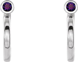 14K Gold Round Natural Amethyst Bezel-Set Hoop Earrings - White Gold - view 4