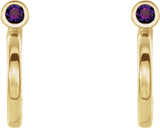 14K Gold Round Natural Amethyst Bezel-Set Hoop Earrings - Yellow Gold - view 4
