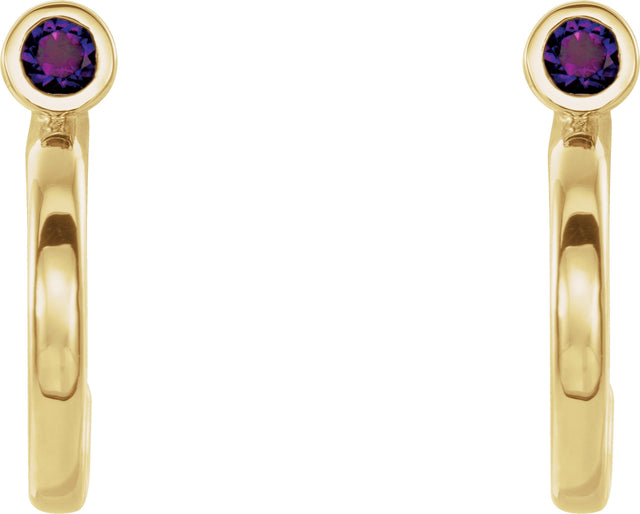 14K Gold Round Natural Amethyst Bezel-Set Hoop Earrings - Yellow Gold - view 4