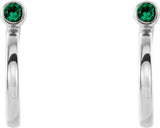 14K Gold Round Lab-Grown Emerald Bezel-Set Hoop Earrings - White Gold - view 4