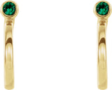 14K Gold Round Lab-Grown Emerald Bezel-Set Hoop Earrings - Yellow Gold - view 4