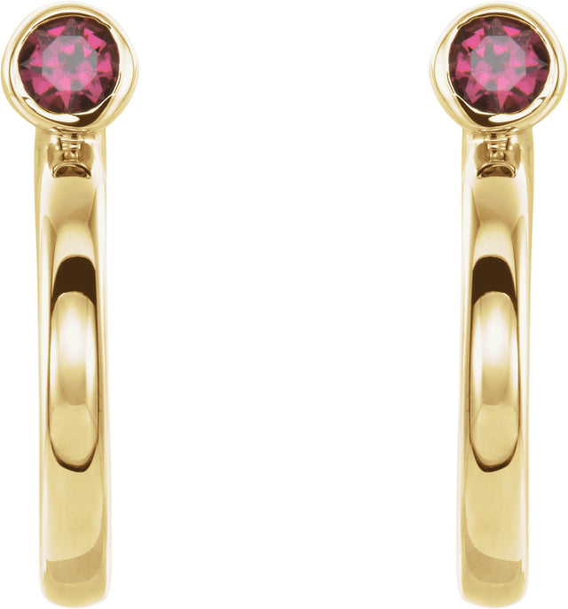14K Gold Round Natural Ruby Bezel-Set Hoop Earrings - Yellow Gold - view 4