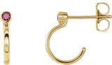 14K Gold Round Natural Ruby Bezel-Set Hoop Earrings - Yellow Gold - view 3