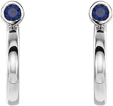14K Gold Round Lab-Grown Blue Sapphire Bezel-Set Hoop Earrings - White Gold - view 4