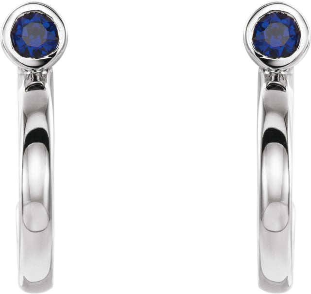 14K Gold Round Lab-Grown Blue Sapphire Bezel-Set Hoop Earrings - White Gold - view 4