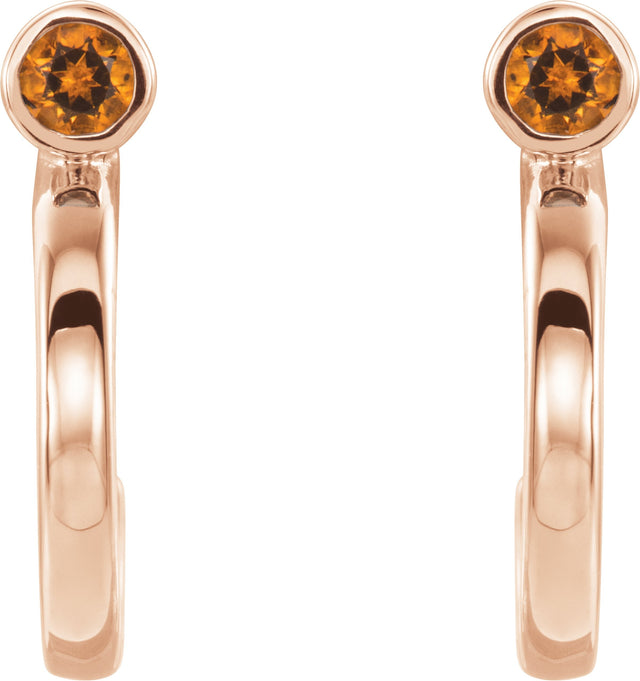 14K Gold Round Natural Citrine Bezel-Set Hoop Earrings - Rose Gold - view 5