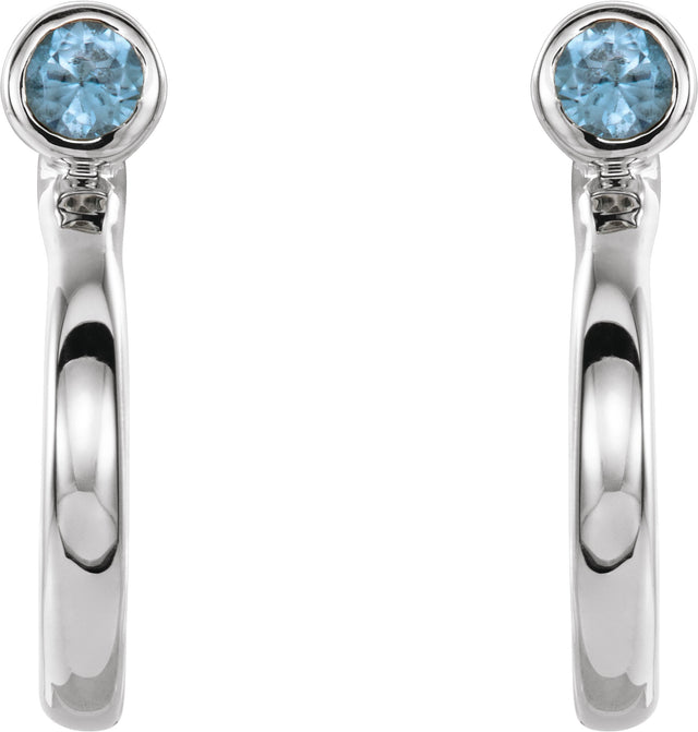 14K Gold Round Natural Blue Zircon Bezel-Set Hoop Earrings - White Gold - view 4